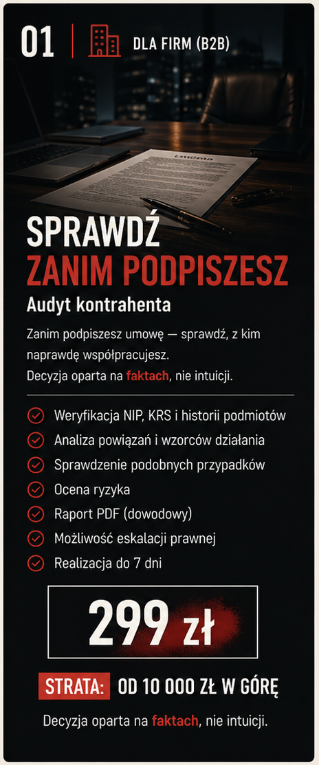 Zakres usługi - Audyt kontrahenta B2B